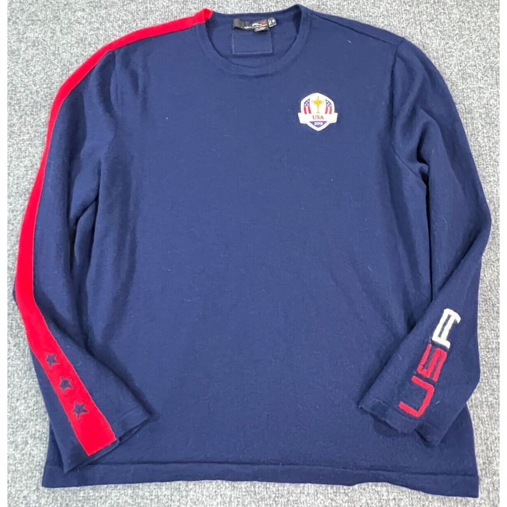 RLX Ralph Lauren Sweater Womens XXL Blue Merino Wool Golf Ryder Cup 2016